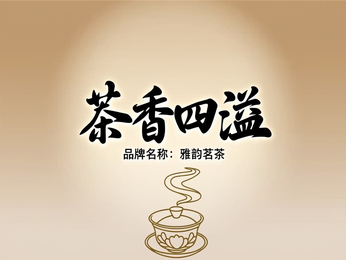 Chinese tea brand poster, elegant calligraphy headline '茶香四溢', minimal warm-toned layout
