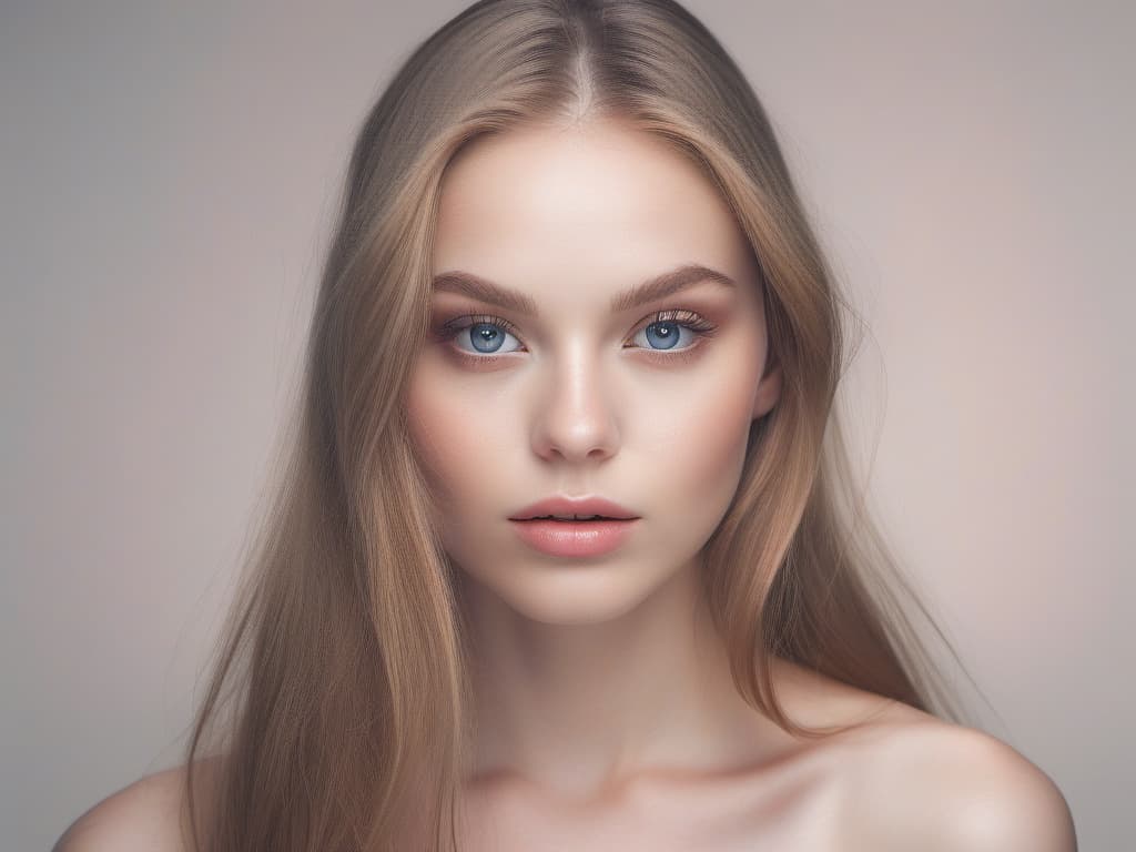 beauty portrait on a clean studio backdrop, soft even light, detailed eyes and skin texture