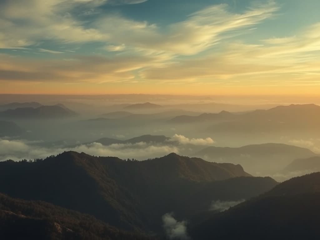 slow cinematic dolly across a misty forest at dawn, volumetric light
