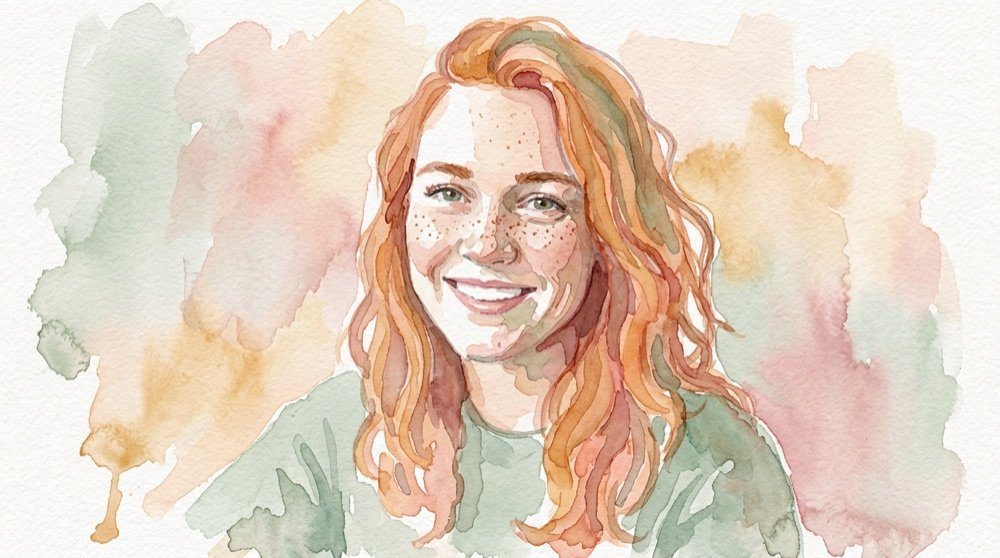 Loose watercolor with visible paper texture, bleeding edges, pastel palette.